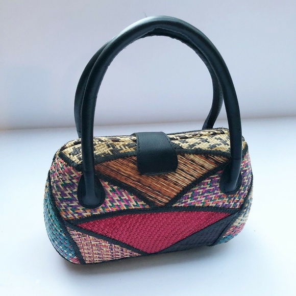 Vintage Woven Wicker Hardside Purse Boho Handbag - Picture 1 of 8